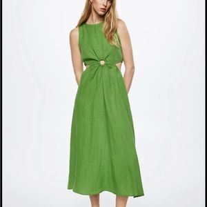 Mango Green Linen Cutout Dress